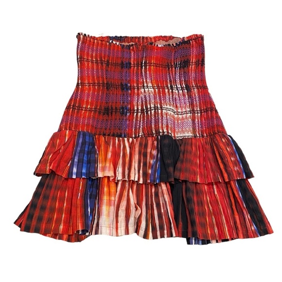 Anthropologie Plenty Strapless Tiered Mini Size XL Red Ikat - Picture 14 of 15